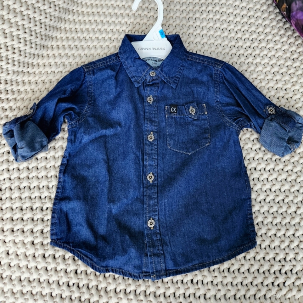 NWT Calvin Klein boys 24m Jean button down shirt